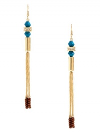 GUESS Gold-Tone Tassel Earrings with Blue Ston, GOLD GUESS Gold-Tone Tassel Earrings with Blue Ston, GOLD