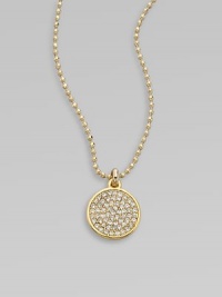 Add a little sparkle with this brilliant pavé rhinestone pendant on a ball link chain. RhinestonesGoldtone brassLength, about 16Pendant size, about ½ Toggle closureImported Add a little sparkle with this brilliant pavé rhinestone pendant on a ball link chain. RhinestonesGoldtone brassLength, about 16Pendant size, about ½ Toggle closureImported