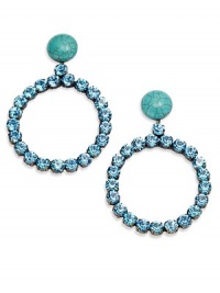 THE LOOKBohemian Chic Collection Turquoise accentGlass crystal circle dropBronze-plated setting Post backTHE MEASUREMENTWidth, about 2½Length, about 3¾ORIGINMade in Lebanon THE LOOKBohemian Chic Collection Turquoise accentGlass crystal circle dropBronze-plated setting Post backTHE MEASUREMENTWidth, about 2½Length, about 3¾ORIGINMade in Lebanon