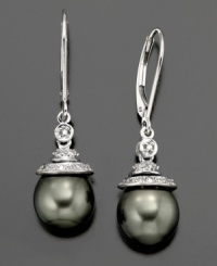 Daring style with a deep intrigue. These earrings feature Tahitian pearl (7-9mm) set in 14k gold and sterling silver with diamond accents. Approximate drop: 1-1/4 inches. Daring style with a deep intrigue. These earrings feature Tahitian pearl (7-9mm) set in 14k gold and sterling silver with diamond accents. Approximate drop: 1-1/4 inches.