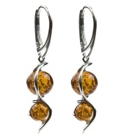 Sterling Silver Honey Amber Round Earrings