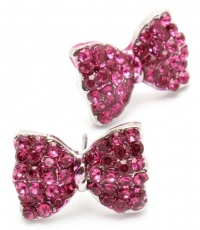 Adorable Bow Princess Stud Earrings with Sparkling Dark Pink Austrian Crystals Adorable Bow Princess Stud Earrings with Sparkling Dark Pink Austrian Crystals
