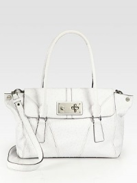 An impeccably structured silhouette of luxe ostrich-embossed leather, finished with polished hardware.Double top handles, 7½ dropDetachable crossbody strap, 21½ dropTurnlock flap closureBack outside snap pocketProtective metal feetOne inside zip pocketTwo inside open pocketsSatin lining15W X 11H X 5DImported An impeccably structured silhouette of luxe ostrich-embossed leather, finished with polished hardware.Double top handles, 7½ dropDetachable crossbody strap, 21½ dropTurnlock flap closureBack outside snap pocketProtective metal feetOne inside zip pocketTwo inside open pocketsSatin lining15W X 11H X 5DImported