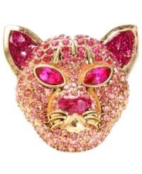Ferocious fabulousness! From the always-funky Betsey Johnson, this glitzy stretch ring features a pink-colored crystal-accented tiger. Crafted in gold tone mixed metal. Ring stretches to fit finger.
