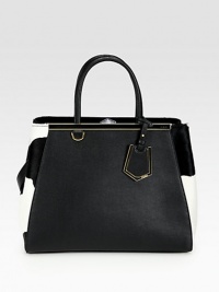 A streamlined silhouette of textured leather and luxe haircalf, features dual straps for carrying ease.Double top handles, 5½ dropRemovable shoulder strap, 13¼ dropSnap top closureProtective metal feetCenter zip compartmentTwo inside open pocketsFully lined14W X 10¾H X 6DMade in Italy A streamlined silhouette of textured leather and luxe haircalf, features dual straps for carrying ease.Double top handles, 5½ dropRemovable shoulder strap, 13¼ dropSnap top closureProtective metal feetCenter zip compartmentTwo inside open pocketsFully lined14W X 10¾H X 6DMade in Italy