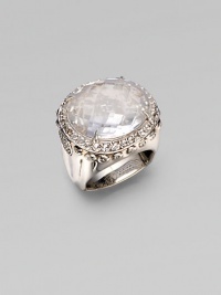 From the Batu Bamboo Collection. A substantial faceted oval of shimmering white topaz sits in a bold bamboo-detailed sterling silver ring, edged by white topaz pavé stones. White topaz Sterling silver Width, about 1 Made in Bali From the Batu Bamboo Collection. A substantial faceted oval of shimmering white topaz sits in a bold bamboo-detailed sterling silver ring, edged by white topaz pavé stones. White topaz Sterling silver Width, about 1 Made in Bali