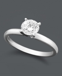 Solitaire perfection. A single, certified, round-cut diamond (1-1/4 ct. t.w.) attracts attention in a polished 18k white gold setting. Solitaire perfection. A single, certified, round-cut diamond (1-1/4 ct. t.w.) attracts attention in a polished 18k white gold setting.
