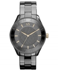 This dusty timepiece from AX Armani Exchange features golden accents for a feminine touch. This dusty timepiece from AX Armani Exchange features golden accents for a feminine touch.
