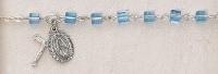Aqua Sterling Silver Square Swarovski Crystal Catholic Religious 4MM Rosary Bracelet 7 Length Aqua Sterling Silver Square Swarovski Crystal Catholic Religious 4MM Rosary Bracelet 7 Length