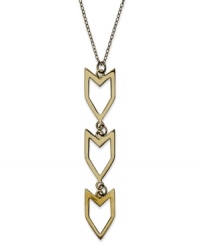 Add a hint of Southwestern appeal. Studio Silver's Chevron pendant features an edgy design of cut-out arrowheads. Set in 18k gold over sterling silver. Approximate length: 20 inches. Approximate drop: 2 inches. Add a hint of Southwestern appeal. Studio Silver's Chevron pendant features an edgy design of cut-out arrowheads. Set in 18k gold over sterling silver. Approximate length: 20 inches. Approximate drop: 2 inches.