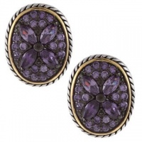 Sterling Silver Two-Tone Oval Amethyst CZ Flower Earrings Sterling Silver Two-Tone Oval Amethyst CZ Flower Earrings