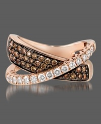 With criss-crossing flourishes of stunning round-cut white and chocolate diamonds (1-1/8 ct. t.w.), this Le Vian ring is sure to make an impression. Set in 14k rose gold. Size 7. With criss-crossing flourishes of stunning round-cut white and chocolate diamonds (1-1/8 ct. t.w.), this Le Vian ring is sure to make an impression. Set in 14k rose gold. Size 7.