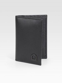 A slim look that fits smoothly inside a jacket pocket, designed in stamped calfskin leather with signature gancio detail. Signature gancio ornament Two credit card slots 4½ X 3 Made in Italy A slim look that fits smoothly inside a jacket pocket, designed in stamped calfskin leather with signature gancio detail. Signature gancio ornament Two credit card slots 4½ X 3 Made in Italy