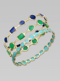 From the Polished Rock Candy Collection. Geometric shapes of deep blue lapis, outlined in gleaming gold, are spaced along a delicate bangle in this quintessential Ippolita design.Lapis18k yellow goldDiameter, about 2½ImportedPlease note: Bracelets sold separately. 