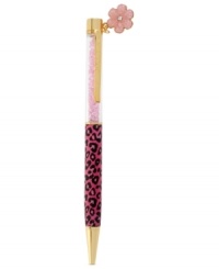 Print's charming. This pen from Betsey Johnson, crafted from gold-tone mixed metal, features a pink leopard print on the outside and a glass flower heart charm for a cute touch. Item comes packaged in a signature Betsey Johnson Gift Box. Approximate length: 5-1/2 inches. Approximate width: 3/8 inch. Print's charming. This pen from Betsey Johnson, crafted from gold-tone mixed metal, features a pink leopard print on the outside and a glass flower heart charm for a cute touch. Item comes packaged in a signature Betsey Johnson Gift Box. Approximate length: 5-1/2 inches. Approximate width: 3/8 inch.