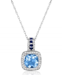 Liven your look with a splash of sparkling color. Le Vian's exquisite pendant features a cushion-cut aquamarine (1-3/8 ct. t.w.), round-cut diamonds (1/5 ct. t.w.) and bright sapphire accents. Crafted in 14k white gold. Approximate length: 18 inches. Approximate drop: 3/4 inch. Liven your look with a splash of sparkling color. Le Vian's exquisite pendant features a cushion-cut aquamarine (1-3/8 ct. t.w.), round-cut diamonds (1/5 ct. t.w.) and bright sapphire accents. Crafted in 14k white gold. Approximate length: 18 inches. Approximate drop: 3/4 inch.