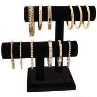 2 Tier Black Velvet T-Bar Bracelet Watch Jewelry Stand Display