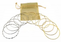 Bracelets - 12 Pc Asst. Bangle Set ~ Plain, Etched and Twisted in Gold Tone & Silver Tone - 70mm + Gold Organza Gift Bag (FB110) Bracelets - 12 Pc Asst. Bangle Set ~ Plain, Etched and Twisted in Gold Tone & Silver Tone - 70mm + Gold Organza Gift Bag (FB110)