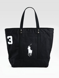 A sporty reincarnation of the iconic polo shirt, this twill cotton tote is adorned with an applied 3 and Ralph Lauren's Big Pony.Zip closureTwo webbed handlesExterior patch pocketApplied twill 3 at the sideAccenting metal grommets at the handles and sidesRoomy interiorReinforced flat bottomCotton canvas14W x 12H x 6DImported A sporty reincarnation of the iconic polo shirt, this twill cotton tote is adorned with an applied 3 and Ralph Lauren's Big Pony.Zip closureTwo webbed handlesExterior patch pocketApplied twill 3 at the sideAccenting metal grommets at the handles and sidesRoomy interiorReinforced flat bottomCotton canvas14W x 12H x 6DImported