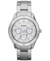 A boyfriend-inspired steel Stella collection watch with a bit of color at the dial, by Fossil. A boyfriend-inspired steel Stella collection watch with a bit of color at the dial, by Fossil.