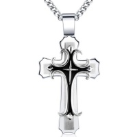 Stainless Steel Men's Large Cross Pendant with 24 Inch Curb Chain Stainless Steel Men's Large Cross Pendant with 24 Inch Curb Chain