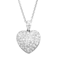 Sterling Silver Puffed Heart Pendant - Necklace with Swarovski Crystals