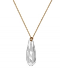 Make a simple, stylish statement with Swarovski's crystal drop pendant--it's easy to mix and match with virtually any outfit and for any time of year. Crafted in gold tone mixed metal. Approximate length: 15 inches. Approximate drop: 1-1/8 inches. Make a simple, stylish statement with Swarovski's crystal drop pendant--it's easy to mix and match with virtually any outfit and for any time of year. Crafted in gold tone mixed metal. Approximate length: 15 inches. Approximate drop: 1-1/8 inches.