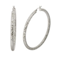 Sterling Silver Double Diamond-Cut Hoop Earrings (2.2 Diameter) Sterling Silver Double Diamond-Cut Hoop Earrings (2.2 Diameter)