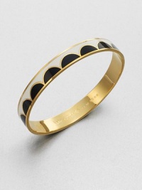 An enamel accented, 12k goldplated design with a hidden, engraved message. Enamel12K goldplated zincDiameter, about 2.5Slip-on styleImported An enamel accented, 12k goldplated design with a hidden, engraved message. Enamel12K goldplated zincDiameter, about 2.5Slip-on styleImported