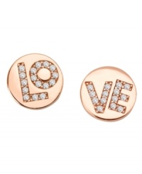 What better way to express your feelings? CRISLU's petite stud earrings feature the word LOVE written in round-cut cubic zirconias (3/8 ct. t.w.). Earring crafted in 18k rose gold over sterling silver. Approximate diameter: 3/8 inch. What better way to express your feelings? CRISLU's petite stud earrings feature the word LOVE written in round-cut cubic zirconias (3/8 ct. t.w.). Earring crafted in 18k rose gold over sterling silver. Approximate diameter: 3/8 inch.