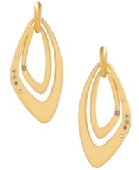 Geometrical gold. Kenneth Cole New York's gold tone orbital drop earrings are made of mixed metal and feature pave crystal accents with gold tone detailing at the post. Approximate drop: 1-3/4 inches. Geometrical gold. Kenneth Cole New York's gold tone orbital drop earrings are made of mixed metal and feature pave crystal accents with gold tone detailing at the post. Approximate drop: 1-3/4 inches.