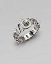 A sleek chain link style with a logo engraved turn-lock center. Plated brassTurn-lock detailWidth, about ¼Imported 