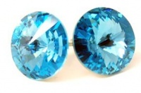 12MM Blue Aquamarine Colored Swarovski Crystal Elements Round Stud Earrings, Hypoallergenic Posts 12MM Blue Aquamarine Colored Swarovski Crystal Elements Round Stud Earrings, Hypoallergenic Posts