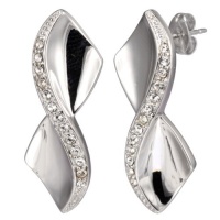 Sterling Silver Clear Swarovski Crystal Twisted Drop Earrings Sterling Silver Clear Swarovski Crystal Twisted Drop Earrings