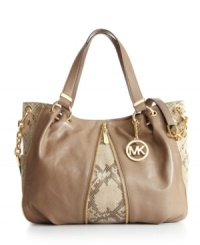 Add a little edge to your designer handbag collection with the Newman from MICHAEL Michael Kors. Exposed zipper detail, embossed python accents and 18K gold hardware take this tote over the top. Add a little edge to your designer handbag collection with the Newman from MICHAEL Michael Kors. Exposed zipper detail, embossed python accents and 18K gold hardware take this tote over the top.