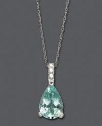 Perfect your look with spring-inspired hues. Necklace features a pear-cut aquamarine (1-3/4 ct. t.w.) with sparkling diamond accents at the bail. Setting and chain crafted in 14k white gold. Approximate length: 18 inches. Approximate drop: 3/4 inch. Perfect your look with spring-inspired hues. Necklace features a pear-cut aquamarine (1-3/4 ct. t.w.) with sparkling diamond accents at the bail. Setting and chain crafted in 14k white gold. Approximate length: 18 inches. Approximate drop: 3/4 inch.