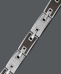 Take your look to a bold, new level. This edgy men's bracelet features an I-shaped link set in stainless steel and black ion-plated stainless steel with a stylish textured finish. Approximate length: 8-1/2 inches. Take your look to a bold, new level. This edgy men's bracelet features an I-shaped link set in stainless steel and black ion-plated stainless steel with a stylish textured finish. Approximate length: 8-1/2 inches.