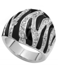 Take a walk on the wild side. Black enamel zebra stripes and sparkling crystals make City by City's cocktail ring a fierce addition to your collection. Set in silver-plated mixed metal. Base metal is nickel free. Size 7. Take a walk on the wild side. Black enamel zebra stripes and sparkling crystals make City by City's cocktail ring a fierce addition to your collection. Set in silver-plated mixed metal. Base metal is nickel free. Size 7.