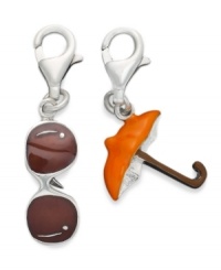 Get ready for a hot summer's day. This charm set features a bright red umbrella and a pair of sunglasses. Charms crafted in sterling silver with a lobster claw clasp. Approximate drop: 1/2 inch.