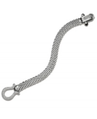 Wrap your wrists in something luxurious. This elegant bracelet pairs intricately-woven sterling silver mesh with a sparkling diamond horseshoe clasp (5/8 ct. t.w.) to create a look of optimum elegance. Approximate length: 7-1/2 inches. Wrap your wrists in something luxurious. This elegant bracelet pairs intricately-woven sterling silver mesh with a sparkling diamond horseshoe clasp (5/8 ct. t.w.) to create a look of optimum elegance. Approximate length: 7-1/2 inches.