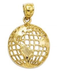 The world is yours for the keeping! Beautifully carved in 14k gold, this polished globe charm features old world appeal that dazzles upon any chain. Chain not included. Approximate drop length: 1 inch. Approximate drop width: 3/5 inch. The world is yours for the keeping! Beautifully carved in 14k gold, this polished globe charm features old world appeal that dazzles upon any chain. Chain not included. Approximate drop length: 1 inch. Approximate drop width: 3/5 inch.