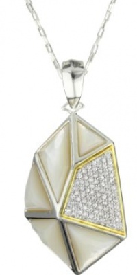 Kara Ross Pyramid Mother-Of-Pearl and White Sapphires Large Pendant Necklace Kara Ross Pyramid Mother-Of-Pearl and White Sapphires Large Pendant Necklace