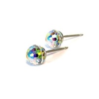 Aurore Boreale Faceted Ball Swarovski Austrian Crystal Stud Earrings, 6mm Aurore Boreale Faceted Ball Swarovski Austrian Crystal Stud Earrings, 6mm