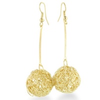 MESH BALL DROP GOLD EAR Fashion Forward Wire Wrapped Gold Tone Drop Earrings