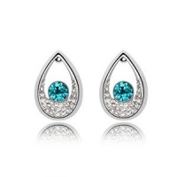 Contessa Bella Fancy SMALL 18k White Gold Plated Teal Blue and Clear Swarovski Austrian Crystal Elements Teardrop Pierced Stud Post Women Earrings Elegant Silver Color Crystal Jewelry Contessa Bella Fancy SMALL 18k White Gold Plated Teal Blue and Clear Swarovski Austrian Crystal Elements Teardrop Pierced Stud Post Women Earrings Elegant Silver Color Crystal Jewelry