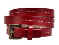 Red Triple Wrap Belt Buckle Stitched Leather Bracelet Fashion Cool Strap Punk