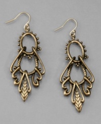 Free in spirit, these stylish Lucky Brand earrings feature attractive openwork. Crafted in vintage goldtone mixed metal. Approximate drop: 2-1/2 inches. Free in spirit, these stylish Lucky Brand earrings feature attractive openwork. Crafted in vintage goldtone mixed metal. Approximate drop: 2-1/2 inches.