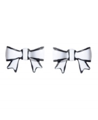 Chic bows in contrasting colors. Betsey Johnson earrings feature flirty bows in black and white enamel. Set in mixed metal. Approximate diameter: 1 inch. Chic bows in contrasting colors. Betsey Johnson earrings feature flirty bows in black and white enamel. Set in mixed metal. Approximate diameter: 1 inch.