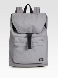 Nylon rucksack with clasp closure and drawstring cinch to tote and protect all of your day-to-day essentials.Flap, drawstring and clasp closureDouble top handlesRemovable shoulder strapExterior, interior zip pocketsNylon19W x 12H x 5DImported