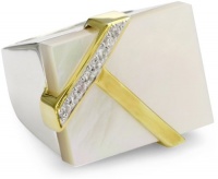 Kara Ross Geometric Mother-Of-Pearl and White Sapphire Square Gemstone Ring, Size 7 Kara Ross Geometric Mother-Of-Pearl and White Sapphire Square Gemstone Ring, Size 7